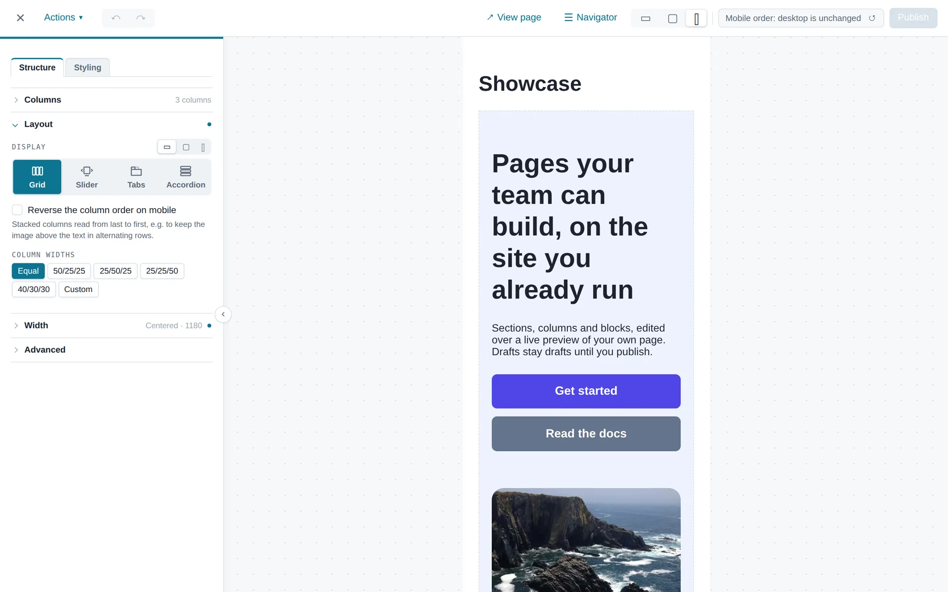 The page previewed at phone width