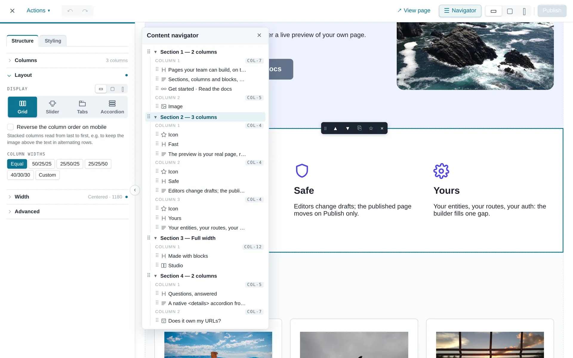 The navigator floating over the preview